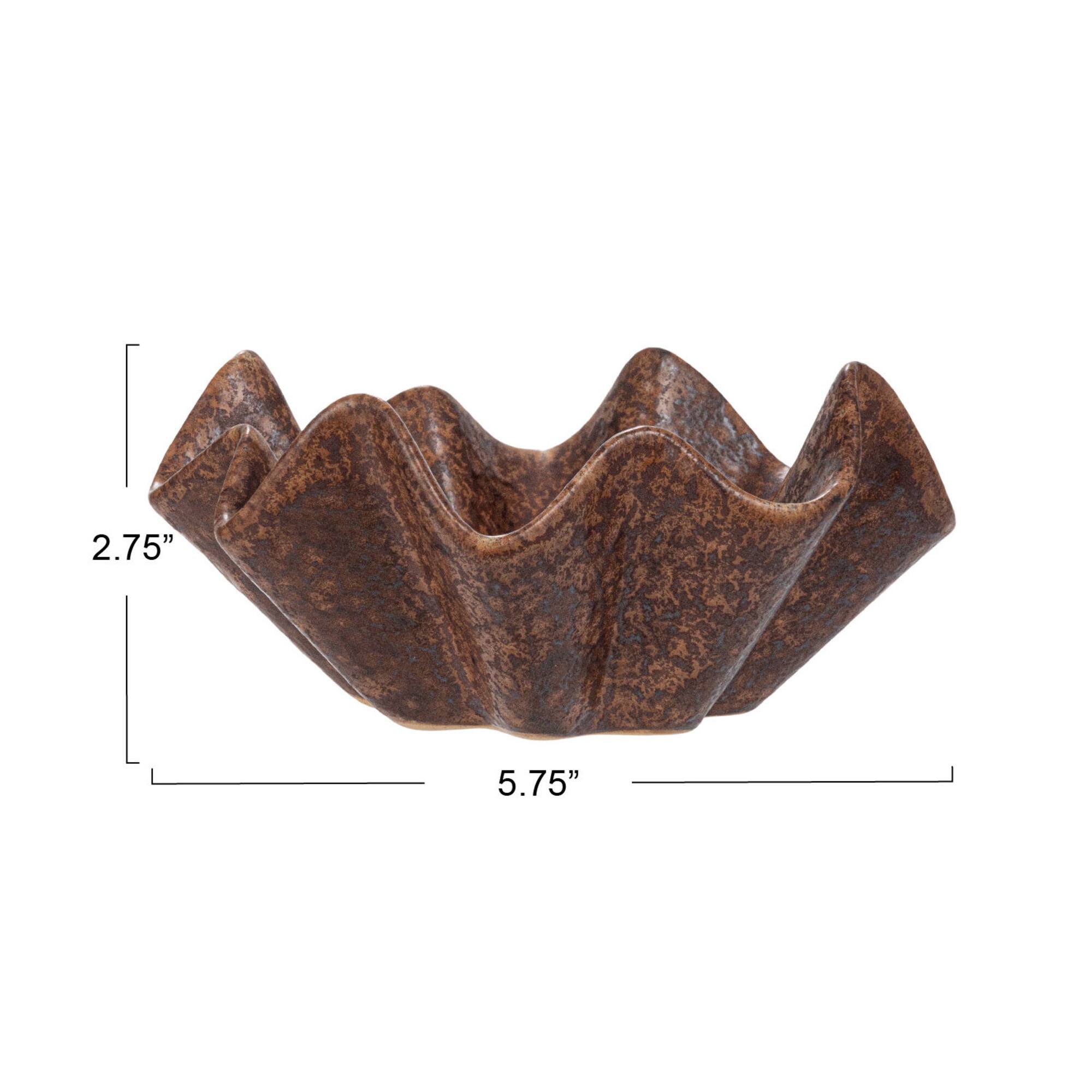 Hello Honey® 5.5" Brown Reactive Glaze Round Stoneware Ruffled Bowl